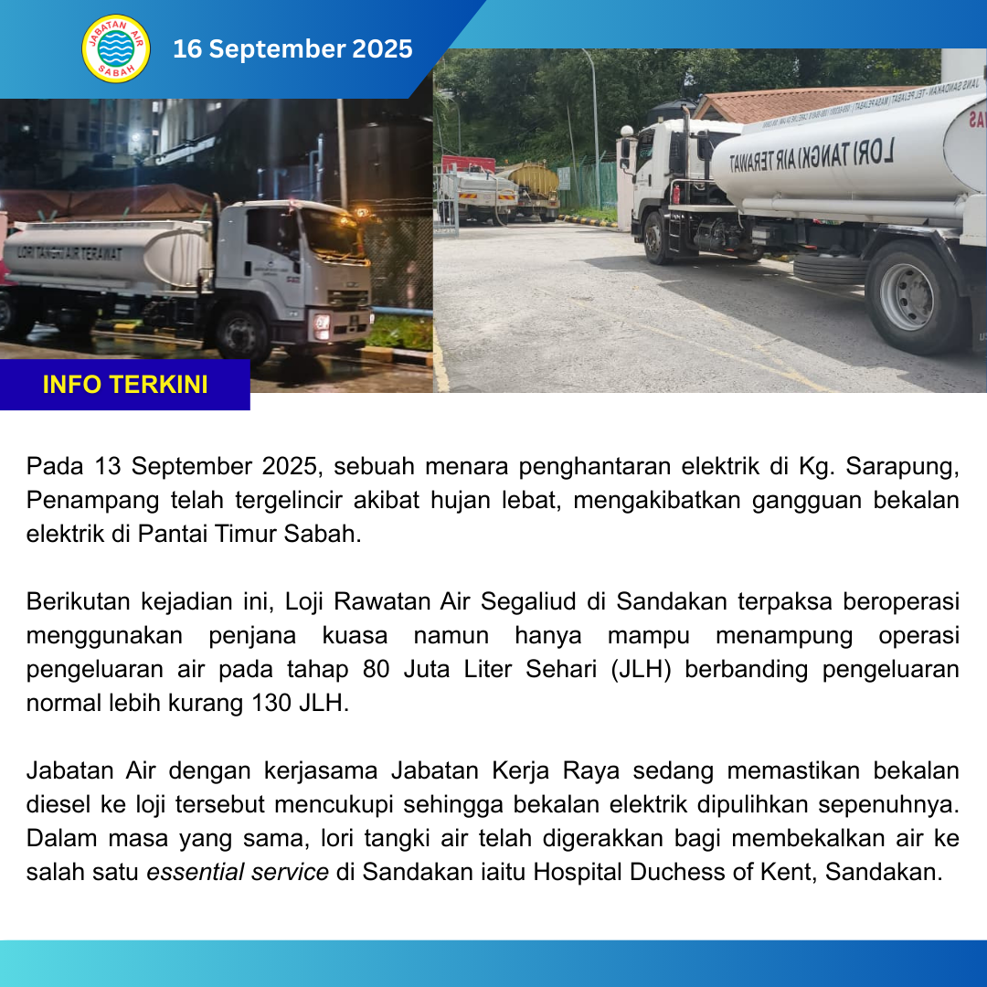 INFO TERKINI - GANGGUAN PENGELUARAN AIR LOJI RAWATAN AIR SEGALIUD ...
